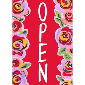 Toland  RED FLORAL OPEN 28"x40" Welcome Business Sign Spring House NEW in Pkg
